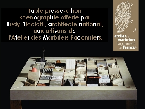 Table Presse Citron - Scénographie Rudy Ricciotti - Atelier des Marbriers Façonniers de France